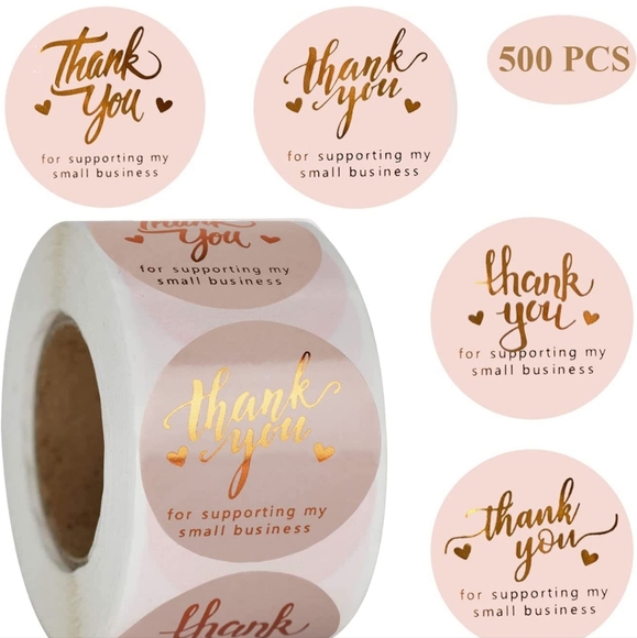 50 CT 2" Thank You Stickers Round Labels with 4 Designs Rose Gold on Bei… - Picture 3 of 14